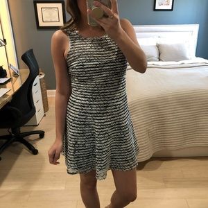 Maude Black and White Stripe Sleeveless Fit and Flare Dress S
